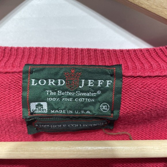 Vintage Lord Jeff V Neck Sweater, Red, XL, USA, 19th Hole Collection - Picture 2 of 8